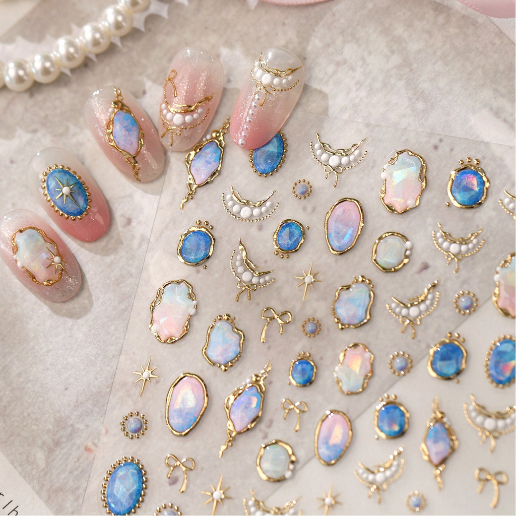 3D Gold Baroque & Opal Aura Celestial Nail Art Stickers 1488