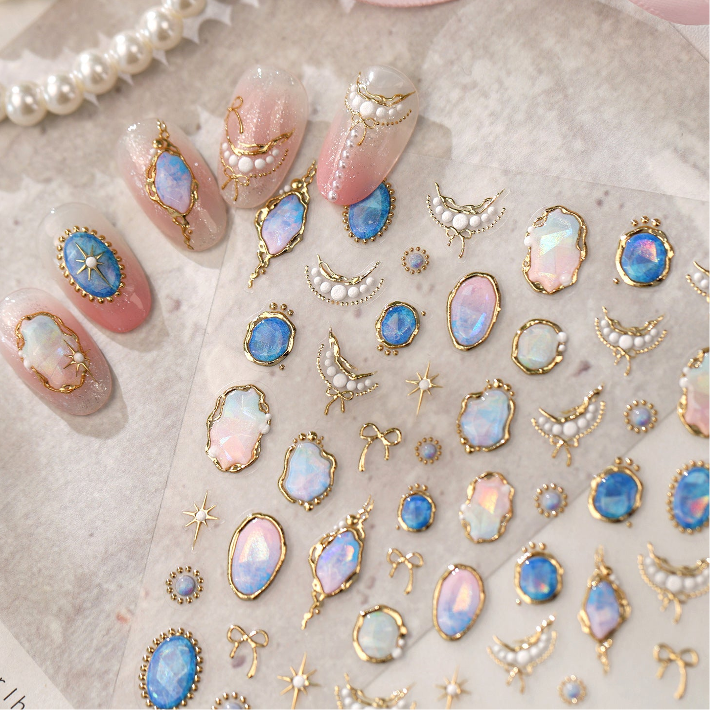 3D Gold Baroque & Opal Aura Celestial Nail Art Stickers 1488