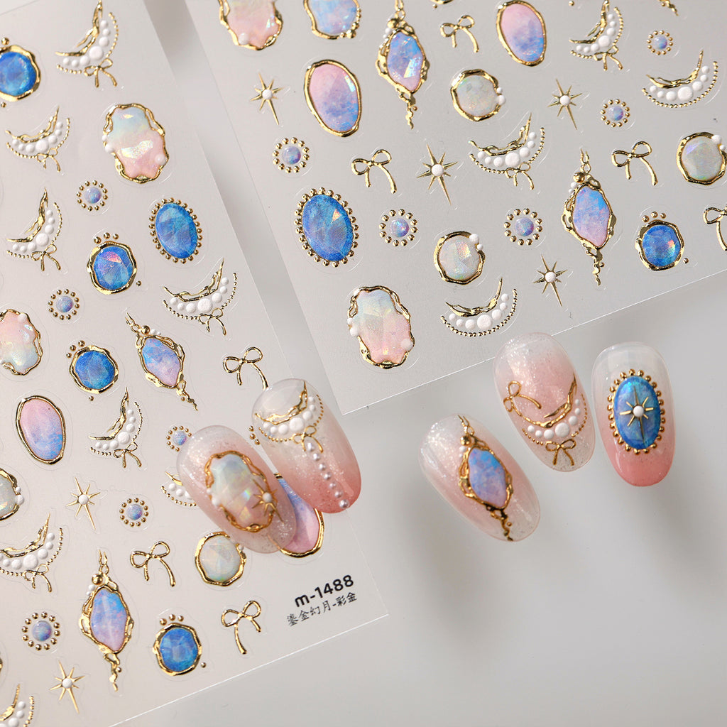 3D Gold Baroque & Opal Aura Celestial Nail Art Stickers 1488