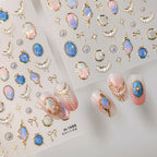 3D Gold Baroque & Opal Aura Celestial Nail Art Stickers 1488