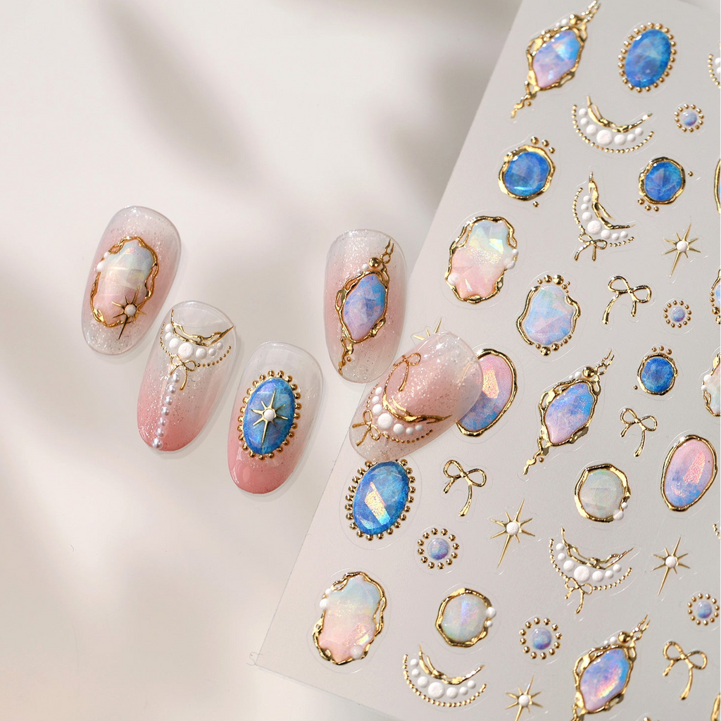 3D Gold Baroque & Opal Aura Celestial Nail Art Stickers 1488