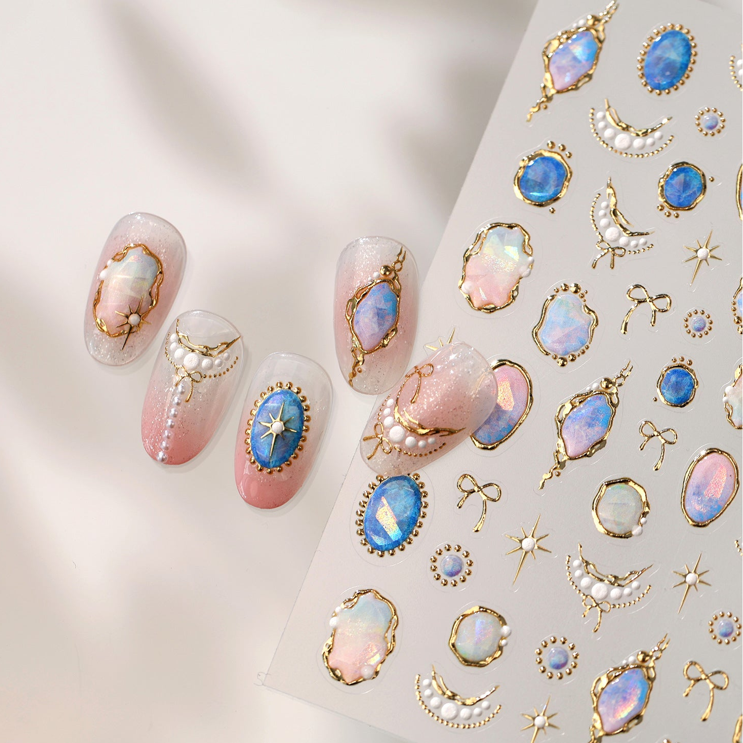 3D Gold Baroque & Opal Aura Celestial Nail Art Stickers 1488