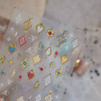3D Gold Bohemian Nail Stickers - Luxury Gemstone & Sacred Heart Decals