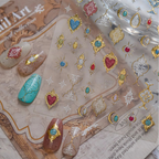 3D Gold Bohemian Nail Stickers - Luxury Gemstone & Sacred Heart Decals