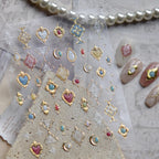 3D Gold Bohemian Nail Stickers - Luxury Gemstone & Sacred Heart Decals