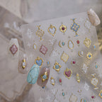 3D Gold Bohemian Nail Stickers - Luxury Gemstone & Sacred Heart Decals 1001
