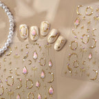 3D Gold Celestial Nail Stickers - Moon, Star & Iridescent Opal Decals
