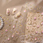 3D Gold Celestial Nail Stickers - Moon, Star & Iridescent Opal Decals