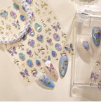 3D Gold Celestial Nail Stickers - Moon, Star & Iridescent Opal Decals