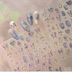 3D Gold Celestial Nail Stickers - Moon, Star & Iridescent Opal Decals