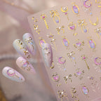 3D Gold Celestial Nail Stickers | Magical Girl Stars Moon & Bow Decals