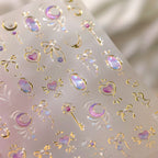 3D Gold Celestial Nail Stickers | Magical Girl Stars Moon & Bow Decals