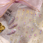 3D Gold Celestial Nail Stickers | Magical Girl Stars Moon & Bow Decals