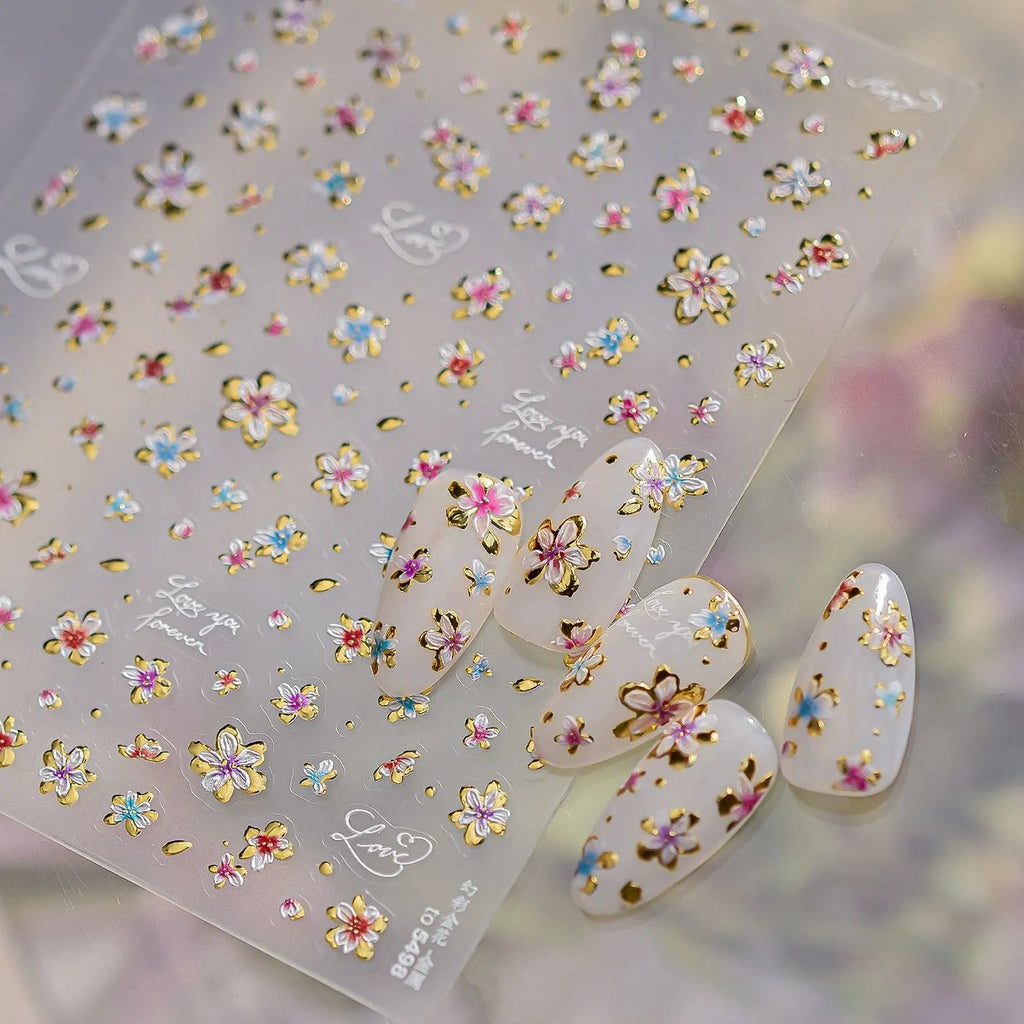 3D Gold Floral Nail Stickers 5498