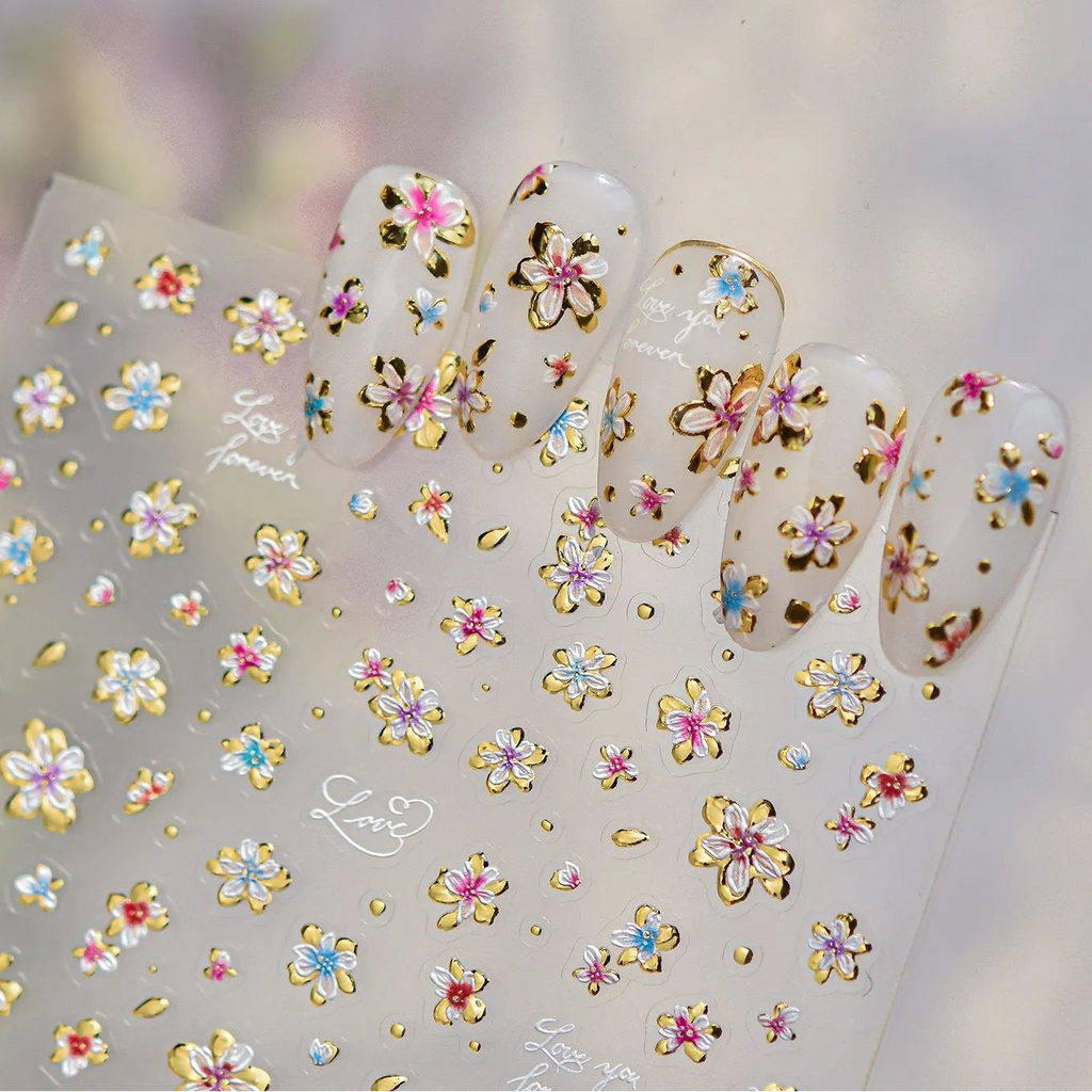 3D Gold Floral Nail Stickers 5498