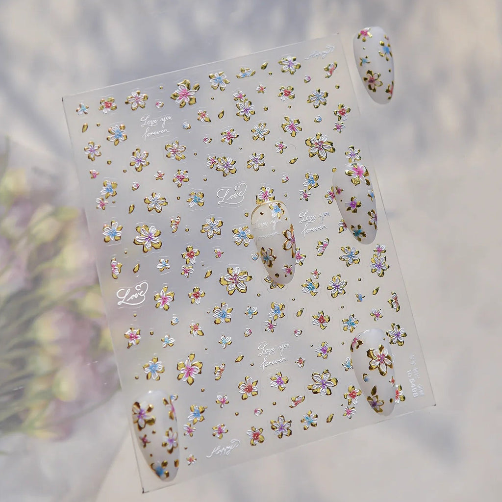 3D Gold Floral Nail Stickers 5498