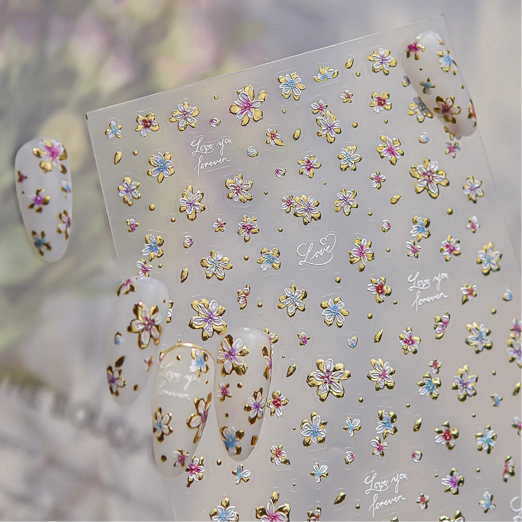 3D Gold Floral Nail Stickers 5498