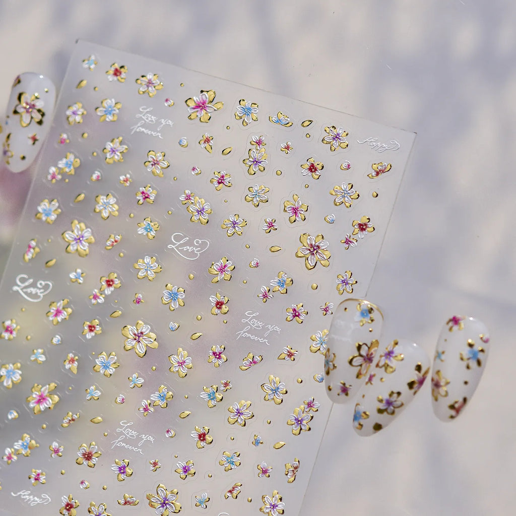 3D Gold Floral Nail Stickers 5498