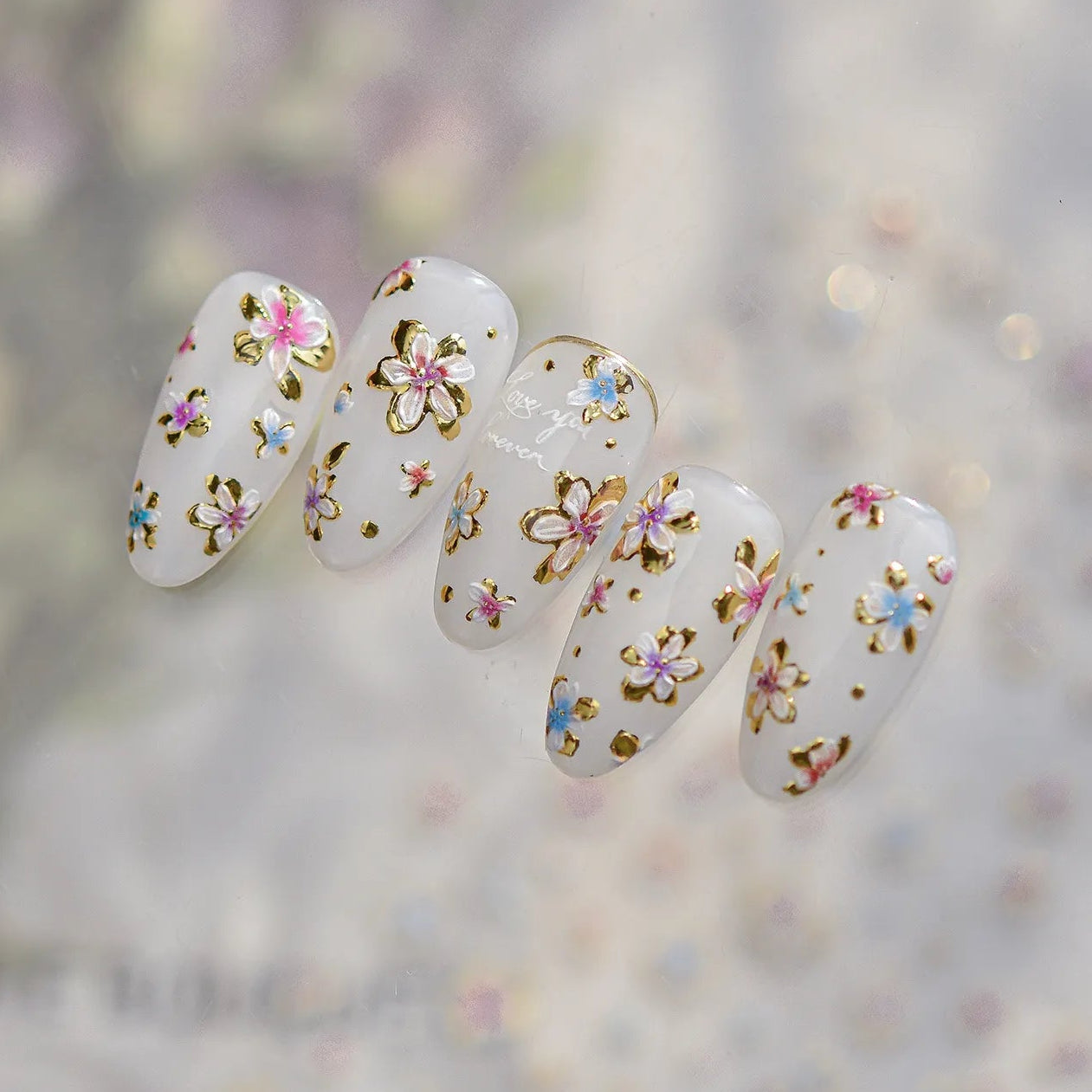 3D Gold Floral Nail Stickers 5498
