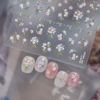 3D Gold Floral & Pearl Nail Stickers - Dainty Flower Wreath Decals