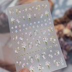 3D Gold Floral & Pearl Nail Stickers - Dainty Flower Wreath Decals