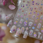 3D Gold Floral & Pearl Nail Stickers - Dainty Flower Wreath Decals