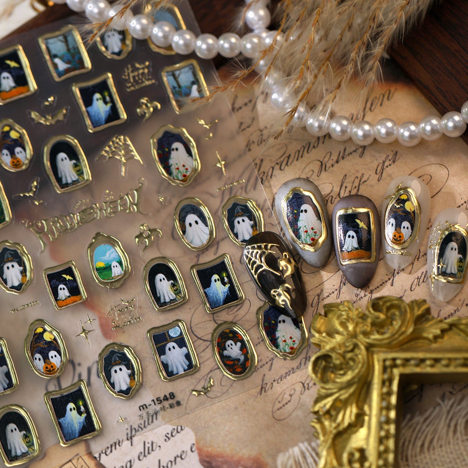 3D Gold Ghost Halloween Nail Stickers