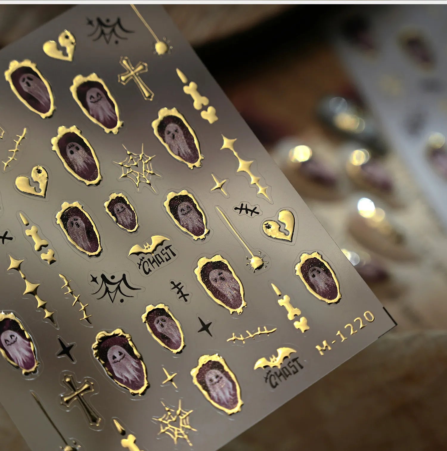 3D Gold Ghost Halloween Nail Stickers | Cute Spooky Vintage Decals M1220