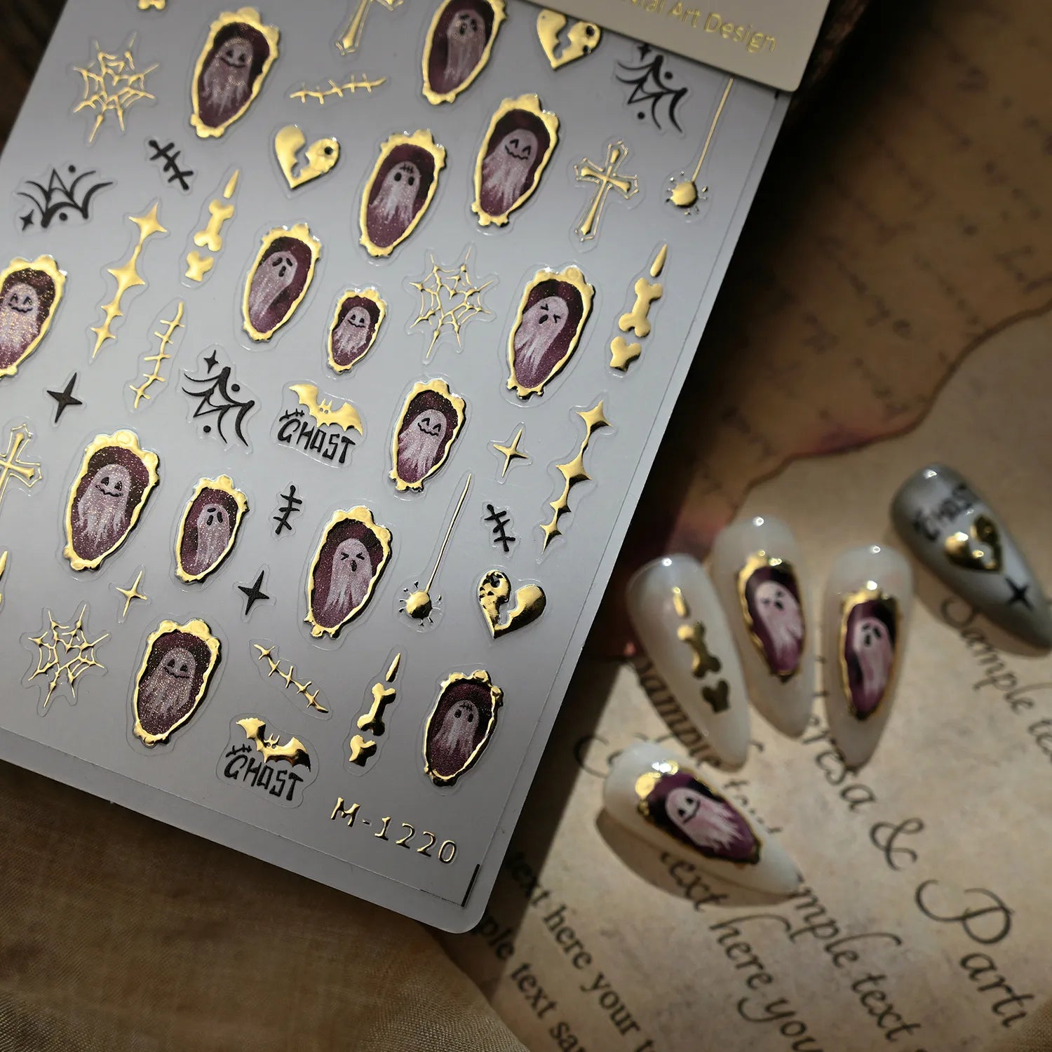 3D Gold Ghost Halloween Nail Stickers | Cute Spooky Vintage Decals M1220
