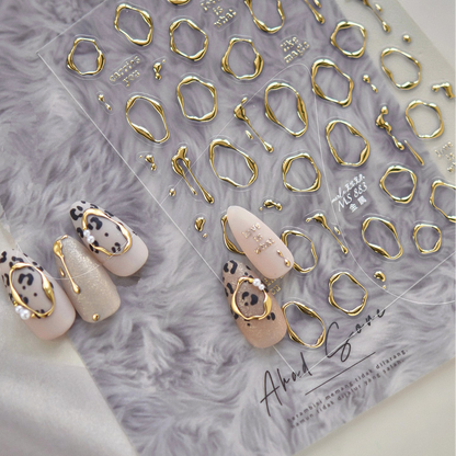 3D Gold Liquid Metal Abstract Nail Stickers MS883