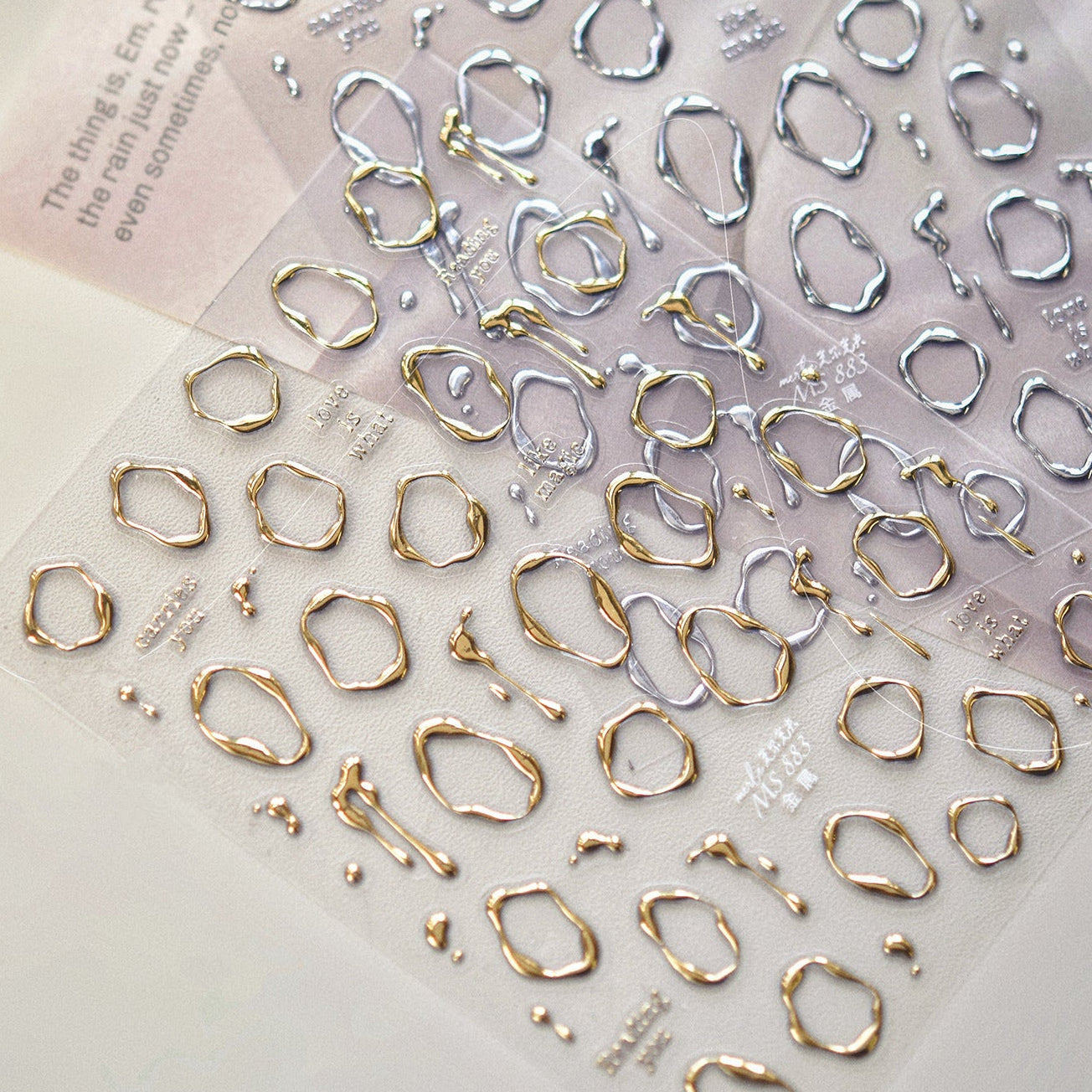 3D Gold Liquid Metal Abstract Nail Stickers MS883