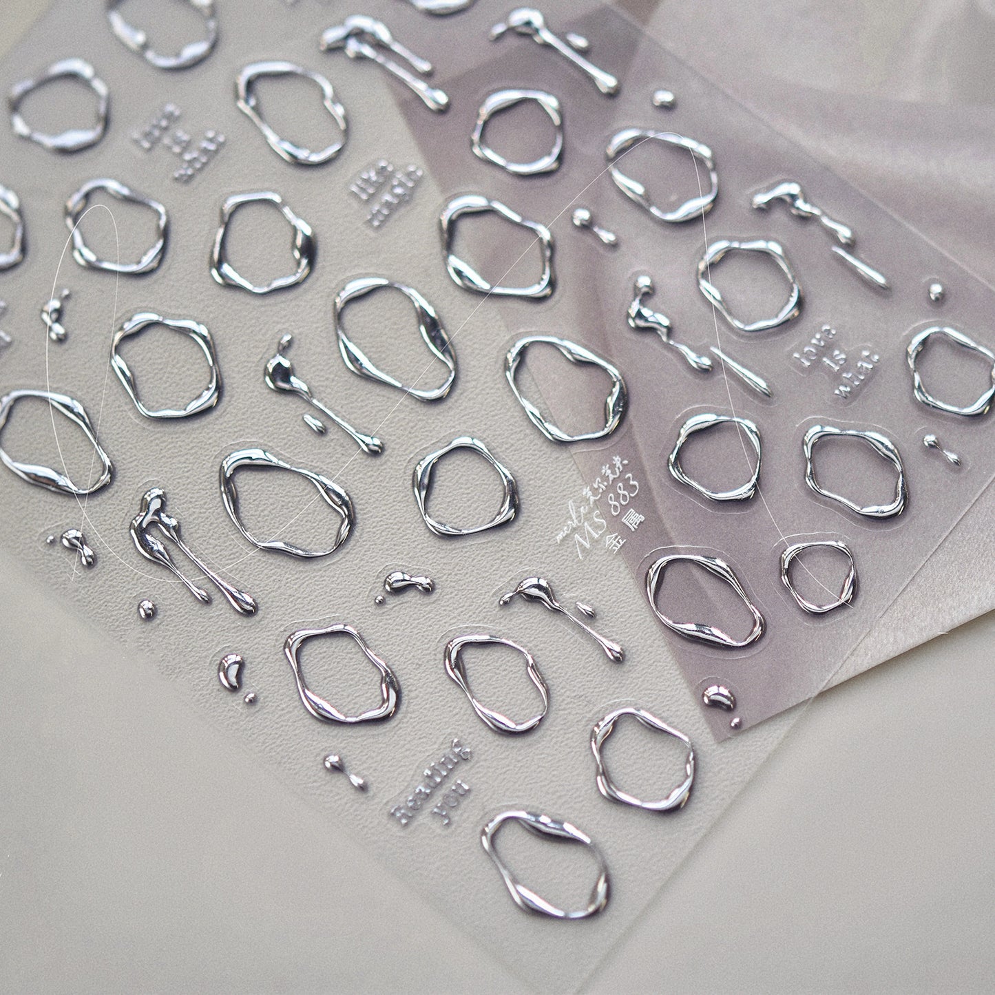 3D Gold Liquid Metal Abstract Nail Stickers MS883