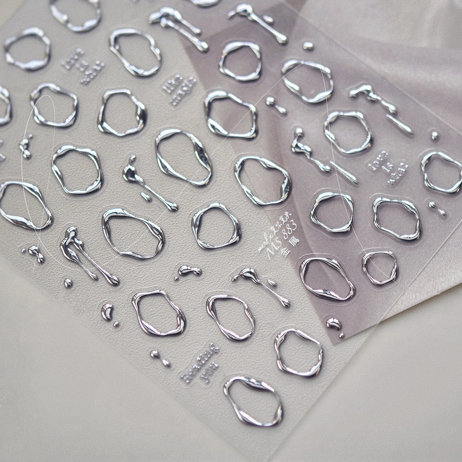 3D Gold Liquid Metal Abstract Nail Stickers MS883