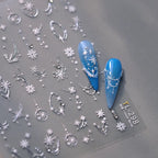 3D Gold Silver Snowflake Nail Decals | Winter Holiday Nail Art Stickers 