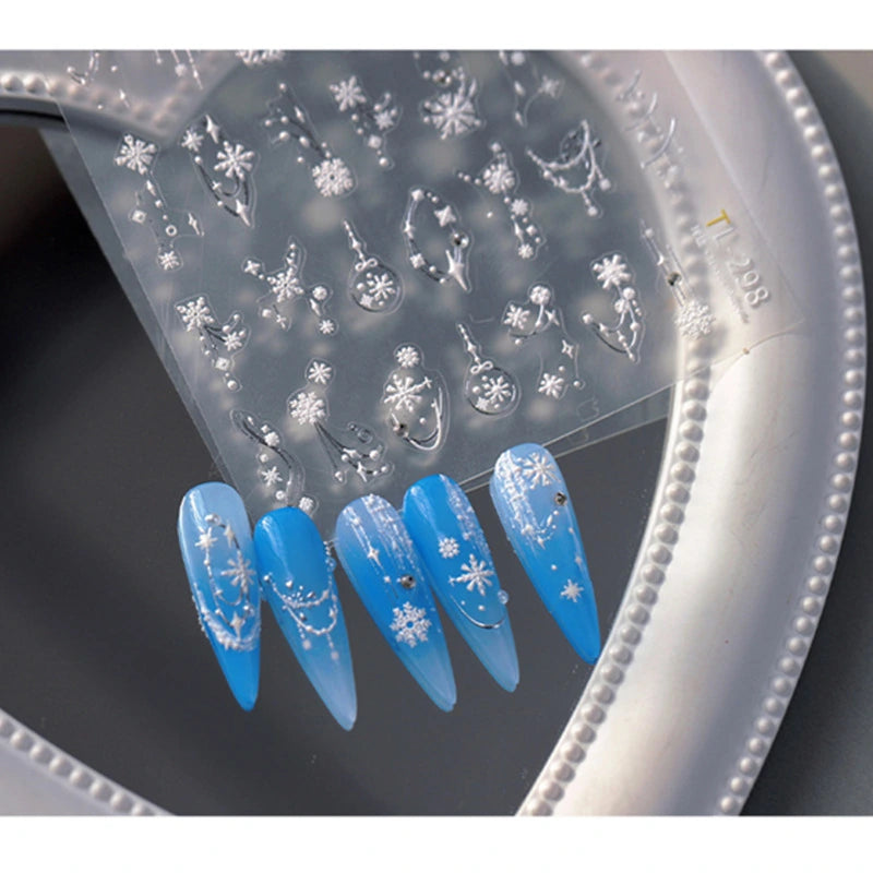 3D Gold Silver Snowflake Nail Decals | Winter Holiday Nail Art Stickers 