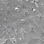 3D Gothic Spider Nail Stickers | Dark Romance Rose & Cross Rhinestone Nail Decals