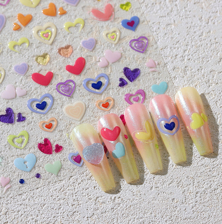 3D Heart Nail Stickers | Y2K Colorful Love Decals For Valentine's Day M692