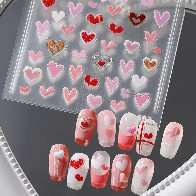 3D Heart Nail Stickers | Y2K Colorful Love Decals For Valentine's Day M692