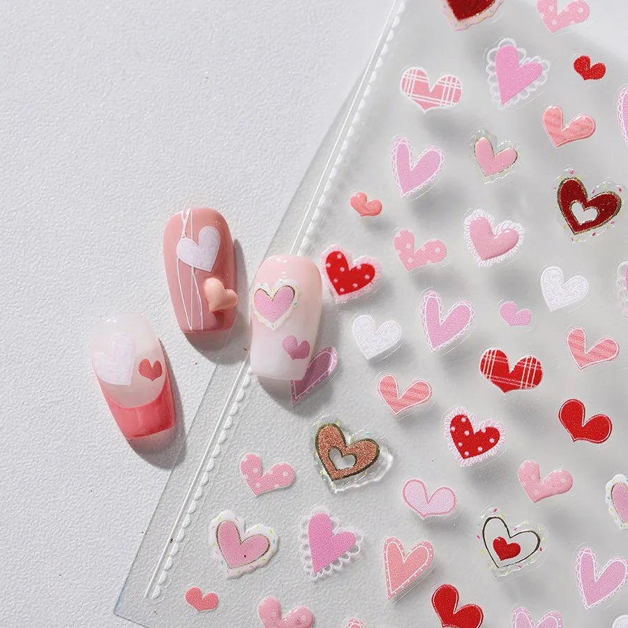 3D Heart Nail Stickers | Y2K Colorful Love Decals For Valentine's Day M692