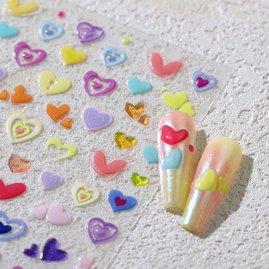3D Heart Nail Stickers | Y2K Colorful Love Decals For Valentine's Day M692
