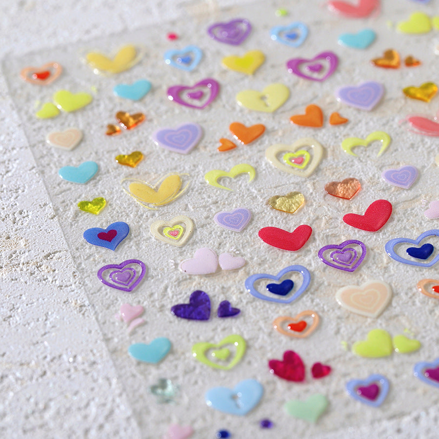 3D Heart Nail Stickers | Y2K Colorful Love Decals For Valentine's Day M692