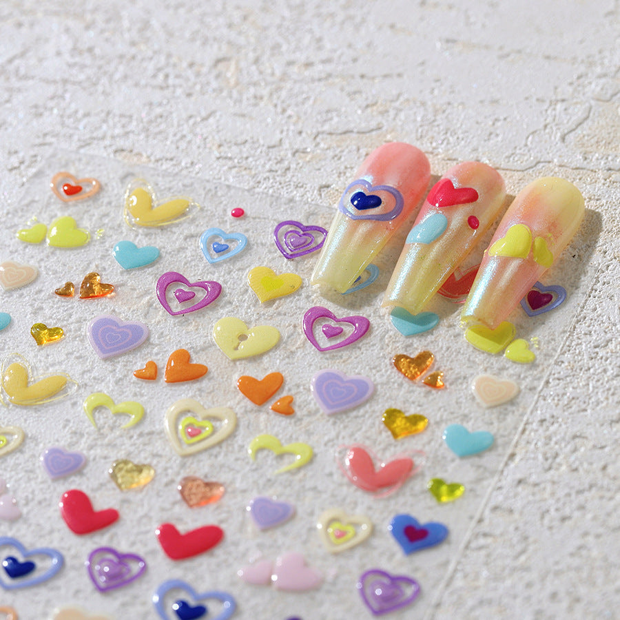 3D Heart Nail Stickers | Y2K Colorful Love Decals For Valentine's Day M692