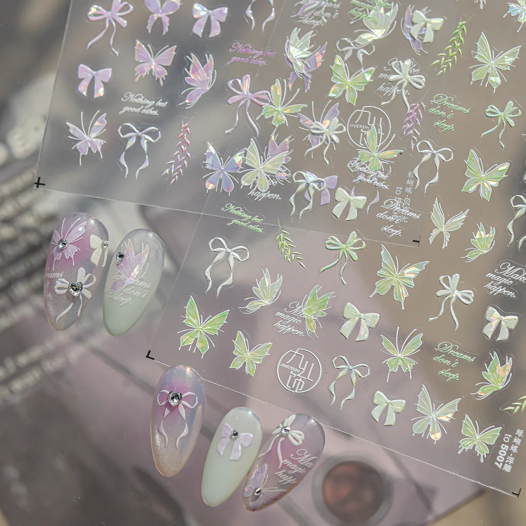 3D Holographic Butterfly & Bow Nail Stickers