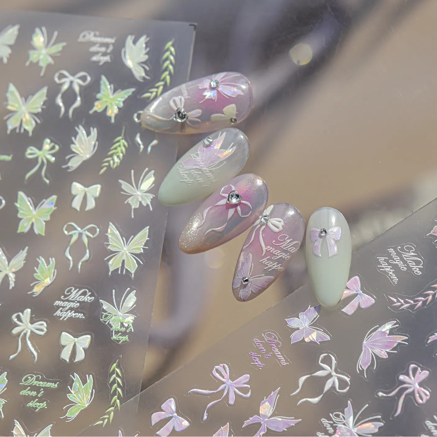 3D Holographic Butterfly & Bow Nail Stickers