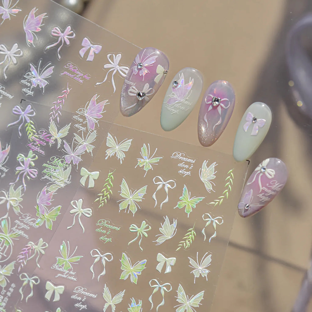 3D Holographic Butterfly & Bow Nail Stickers