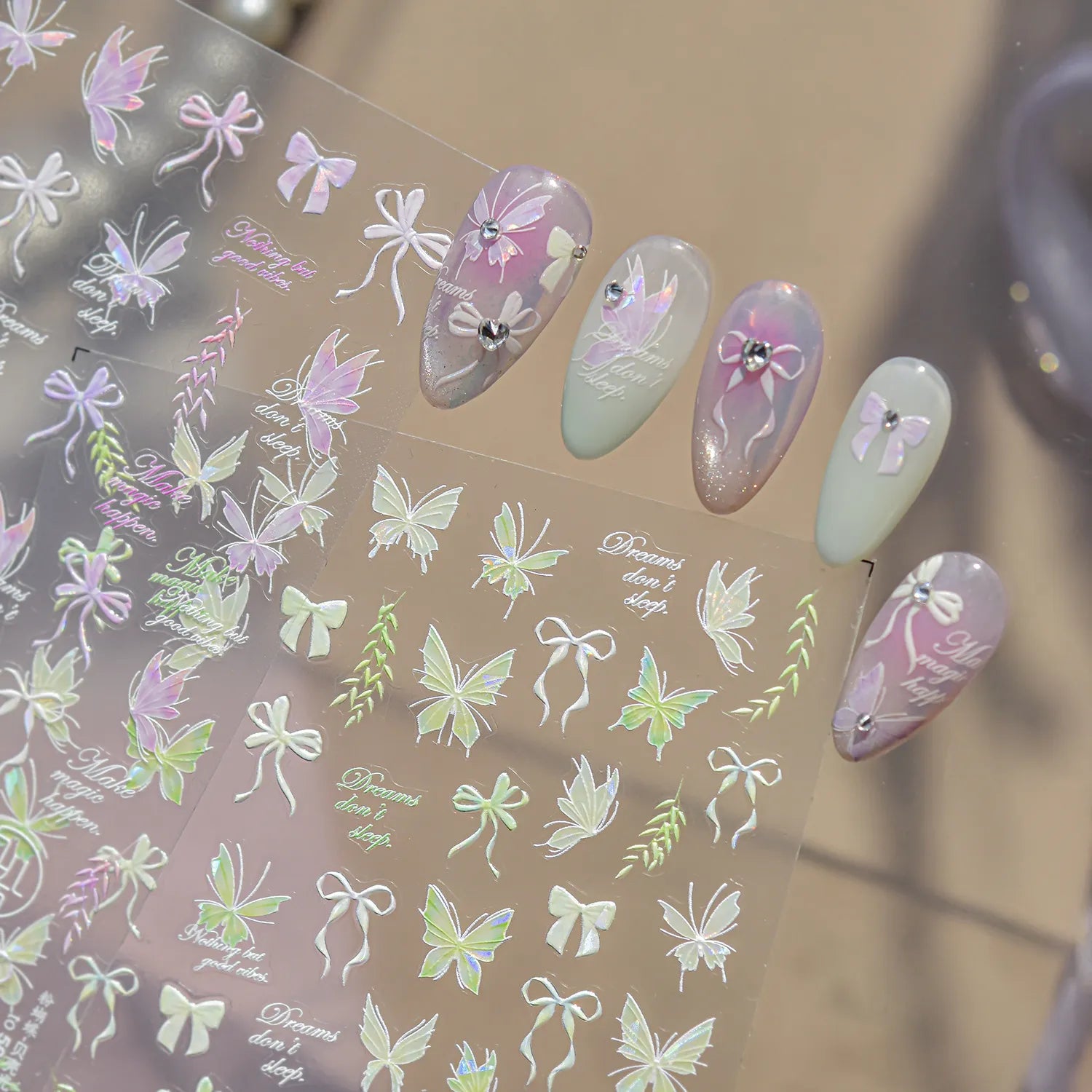 3D Holographic Butterfly & Bow Nail Stickers