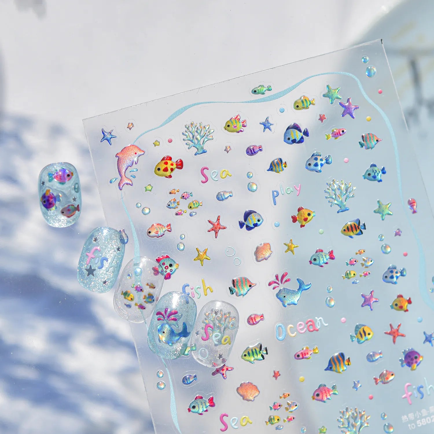 3D Holographic Tropical Fish Nail Stickers - Summer Mermaid Decals 5802
