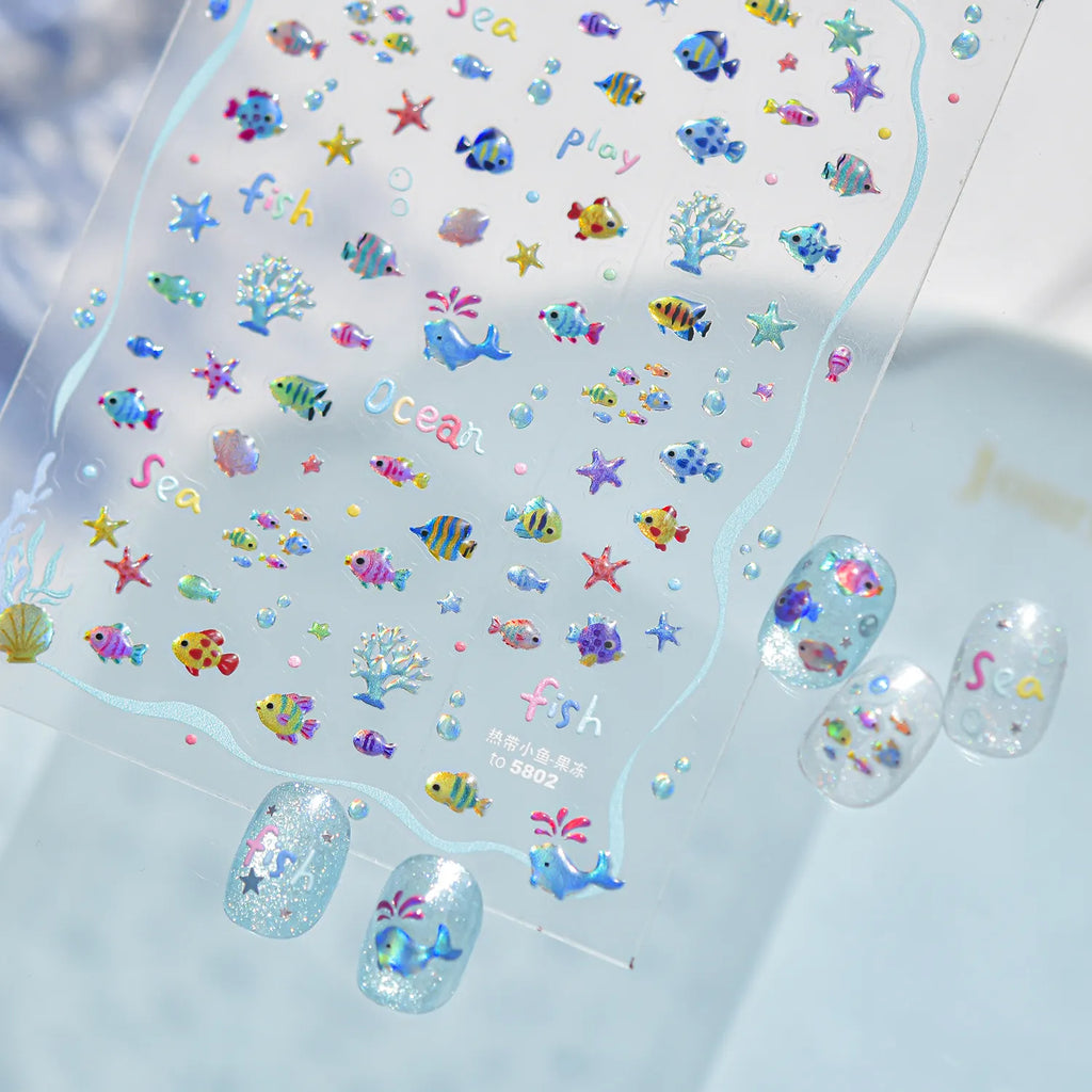 3D Holographic Tropical Fish Nail Stickers - Summer Mermaid Decals