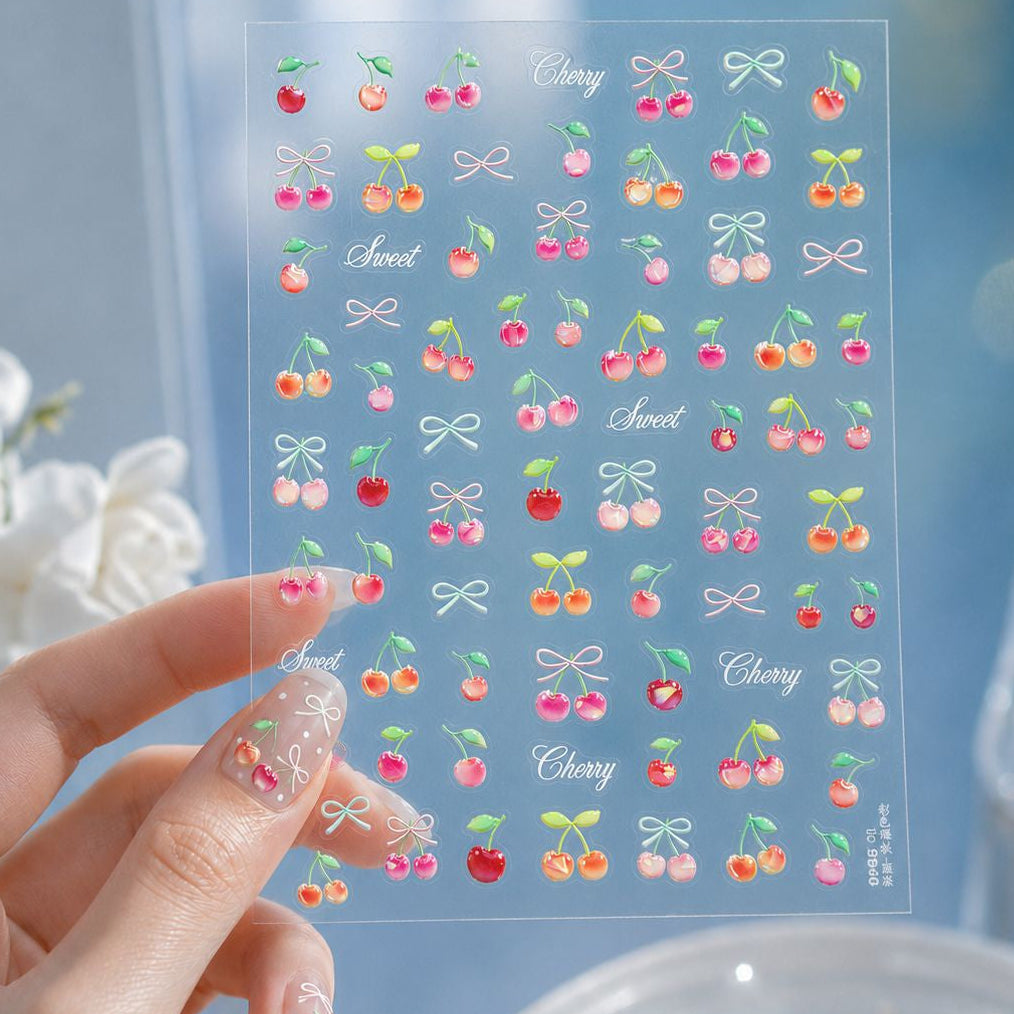 3D Jelly Fruit Nail Stickers - Summer Cherry & Pineapple Decals 5898