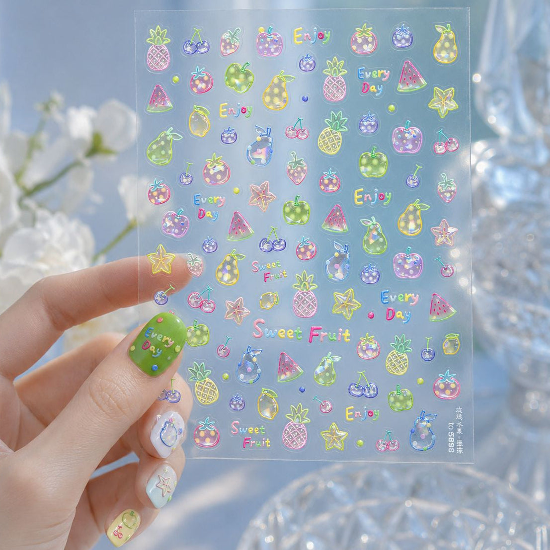 3D Jelly Fruit Nail Stickers - Summer Cherry & Pineapple Decals 5898